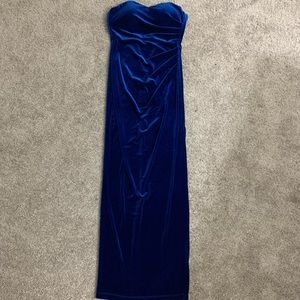 Selling this STUNNING, royal blue, high slit, suede dress I only wore ONCE!